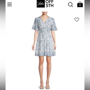 Max Studio Georgette Ruffled Sleeve, White & Blue Floral Tiered, Mini Dress Size